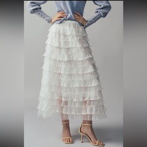 Boutique White Tiered Maxi Skirt